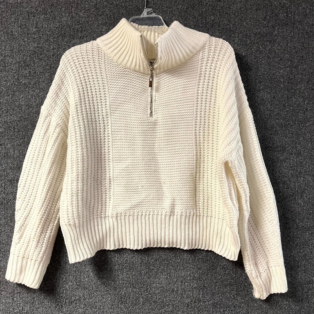 Princess Polly XX Labelle Sweater Womens M/L Cream Acrylic Waffle Knit 1/4 Zip‎